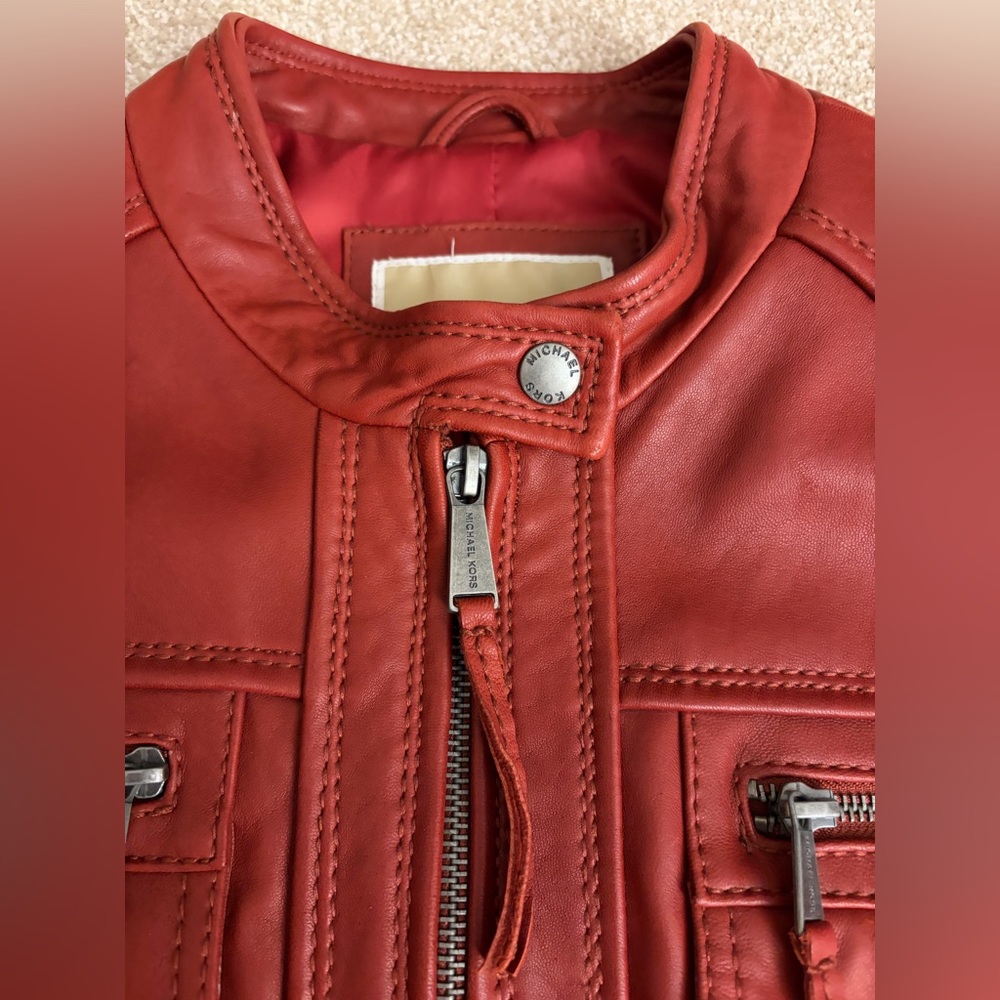 MICHAEL Michael Kors Authentic Red Leather Jacket - Size L - Picture 3 of 7